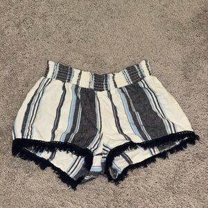 Uniqlo High Waist Striped Shorts with Fringe